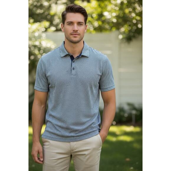 MICHAEL Michael Kors Other - Michael Kors Striped Polo Shirt – Navy & White Logo Trim Men’s Size L
